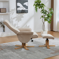 Fauteuil inclinable pivotant moderne OEM avec repose-pieds, revêtement en chenille, base en bois massif, dossier ailé, rembourrage en mousse, mobilier pour salon
