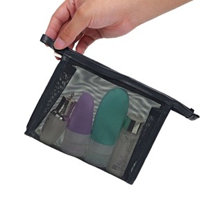 Transparent Mesh <b>Makeup</b> Bag Black Portable Travel Storage <b>Case</b> Large Capacity Cosmetic Organizer For Trip Use - Product Image 3