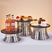 Présentoirs à dessert carrés en acier inoxydable pour hôtel, banquet, mariage, buffet, design moderne, finition dorée, plateaux de service pour gâteaux, buffet