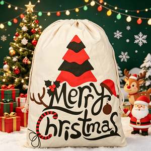 Sacs de Noël personnalisés en gros avec cordon de serrage, sacs cadeaux blancs, sacs en toile de coton de Noël, sacs du Père Noël, cadeaux et décorations de fête - Product Image 1