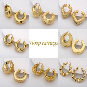 New Fashion African 14K <b>Gold</b> Plated Brass <b>Chunky</b> Statement <b>Hoop</b> Earrings with Hook Design Extra Large - Product Image 6
