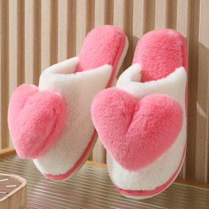 Fashion Ladies Indoor Home Shoes Cute Casual Open Toe Plush Heart Anti-Slip <b>Slippers</b> for Home - Product Image 5