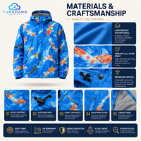 Jaket Hujan Pria Anti Air Berkerudung Motif Ikan Koi dengan Ritsleting, Jaket Kasual Outdoor Tahan Angin, Layanan OEM