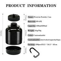 Bouteille de poudre de protéine portable en gros avec porte-clés de lactosérum Entonnoir de santé Boîte à médicaments Petite tasse à eau Conteneur de camping en plein air