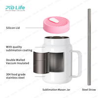Gobelet isotherme à double paroi en acier inoxydable 304 de 16 oz avec poignée, couvercle souple et paille pour enfants, sans BPA