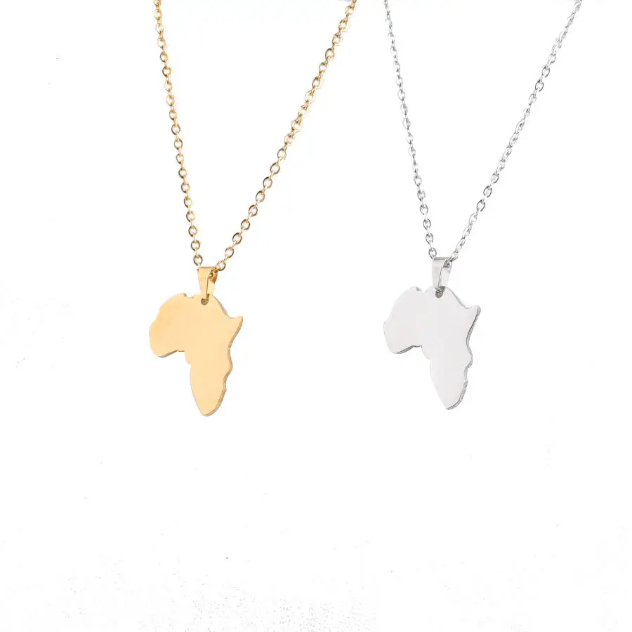 High Quality Stainless Steel Africa Map Pendant Necklaces Gold Color Jewelry For Women Men