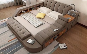 Cama de Cuero Moderna para Dormitorio, Cama Multifuncional Inteligente con Carga USB y Altavoz B2239, Cama King Size Suave B2239 B2239 - Product Image 4
