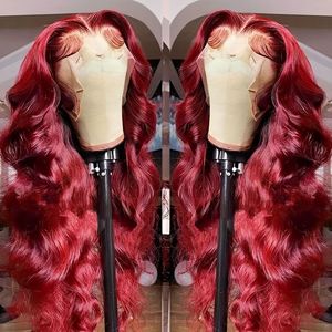 Vente en gros 99J rouge naturel cheveux humains avant de lacet perruque pré-plumé vague de corps couleur cuticule aligné brut vietnamien lâche vague profonde - Product Image 3