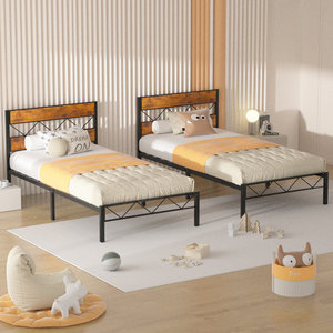 Kainice металлическая полностью односпальная кровать на платформе с деревянным дизайном, Двухместный металлический каркас кровати на платформе - Product Image 1