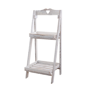 Retro Wooden Folding <b>Shelf</b> 2 Tier Brown And White Decorative Plant Stand Storage <b>Rack</b> For Home Interior - Product Image 5