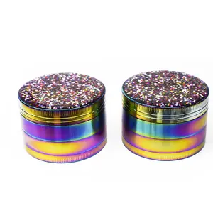 2024 Qianxun Wholesale OEM Portable 50mm Colorful Herb Grinders Zinc Alloy Metal Tobacco Grinder with Flashlight Powder Lid