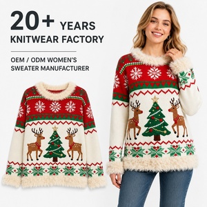 <span class=keywords><strong>Pull</strong></span> <span class=keywords><strong>de</strong></span> <span class=keywords><strong>Noël</strong></span> <span class=keywords><strong>rouge</strong></span> pour femme avec col en polaire, motif jacquard renne, tissu d'hiver haut <span class=keywords><strong>de</strong></span> gamme, OEM/ODM - Product Image 1