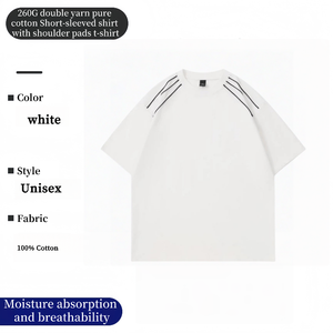 Marca de moda hilo doble 100 Algodón puro manga corta <span class=keywords><strong>rayas</strong></span> empalmadas <span class=keywords><strong>Camiseta</strong></span> estilo universitario hombros acolchados textura rígida - Product Image 5