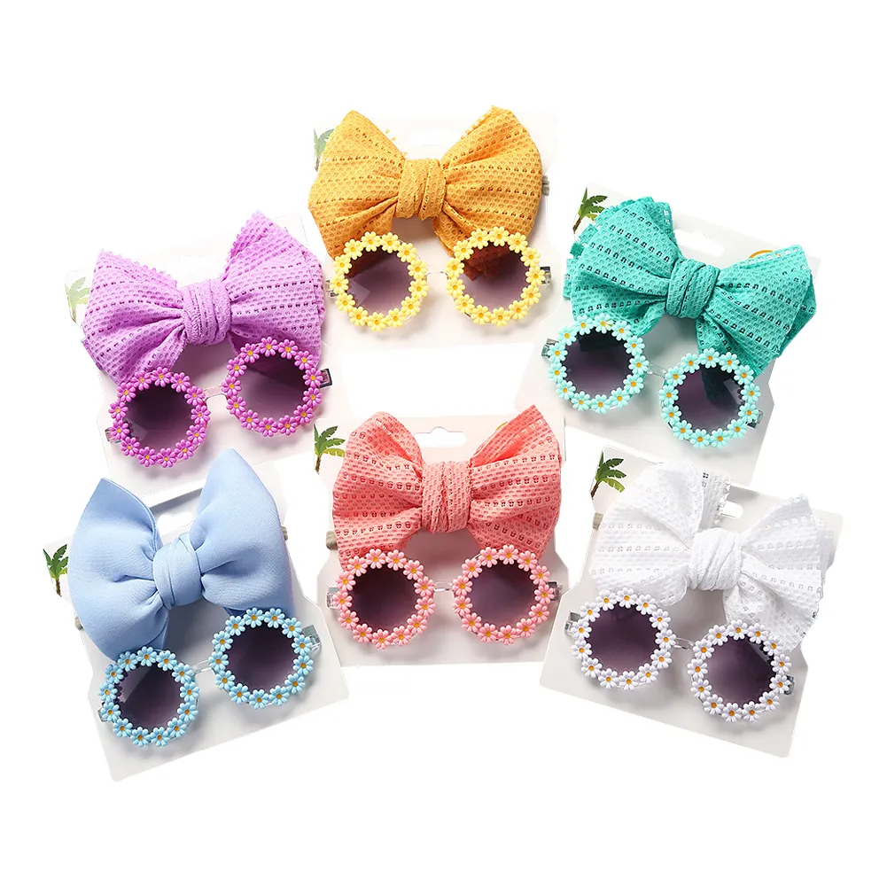 2023 New Hot Selling Fashion Baby Sun Flower Eyeglasses With Headbands Set Lovely Children Summer Sunglasses For Kids