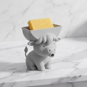 Portaspugne 3D a forma di vitello, organizer per lavello da cucina con drenaggio, vassoio portaoggetti per la pulizia del piano di lavoro a forma di animale dei cartoni animati - Product Image 3