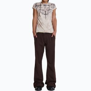 Pantalon de costume homme marron coupe droite décontractée, plissé, en polyester et viscose, tissé sur mesure - Product Image 2