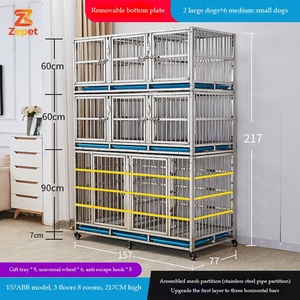 Gabbia <span class=keywords><strong>per</strong></span> <span class=keywords><strong>Cani</strong></span> Pieghevole in Acciaio Inox Resistente con Drenaggio, Gabbia <span class=keywords><strong>per</strong></span> Animali da Esterno a Doppio Piano con 4 Porte - Product Image 5