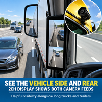 Moniteur de caméra de rétroviseur latéral 2 canaux 12,3 pouces 1080P AHD IP69K avec système de détection d'angle mort à double objectif pour flotte de camions et bus commerciaux