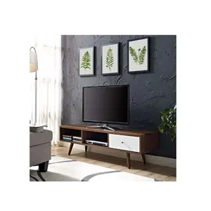 Walnoot Afwerking Midden Eeuw Moderne Tv-Standaard Bureau Media Console Hout Tv Tafel Boerderij Decor Tv Mount Tv Stands