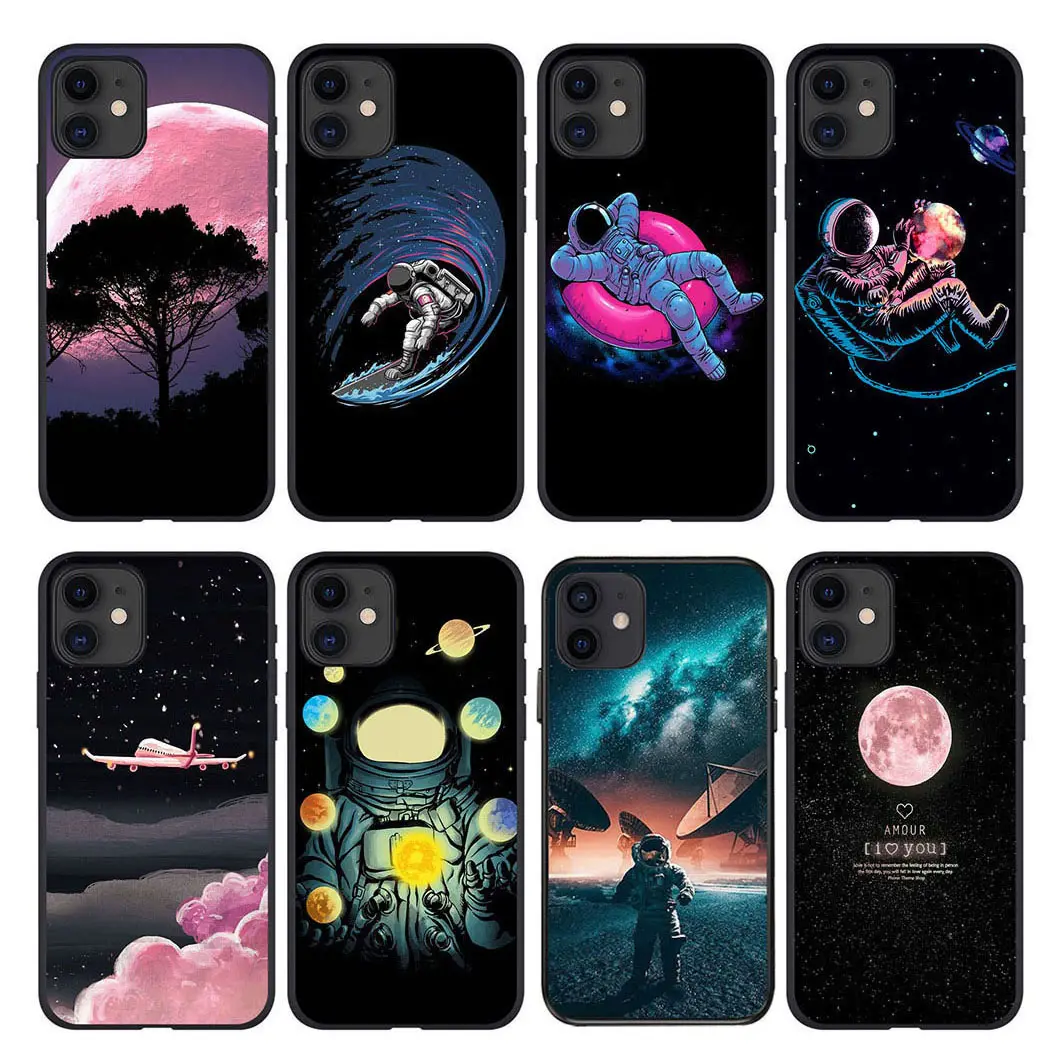 14promax Cosmos Space Astronauts Cartoon Shells Silicone Phone Case Back Cover For Iphone 6 7 8 Plus X Xr Xs 11 12 13 14 Pro Max