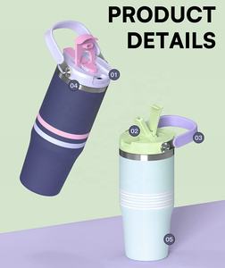 Vaso Térmico Personalizado de 25oz, 30oz, 40oz con Asa, Taza Aislada con Tapa y Popote Abatible, Taza de Viaje de Acero Inoxidable con Asa - Product Image 3