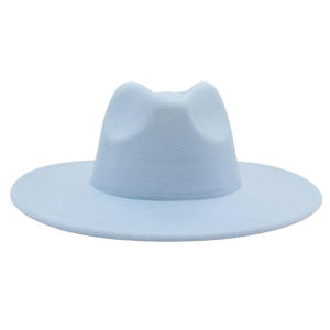 Vente chaude printemps automne hiver Style français blanc grand bord couleur unie Jazz Fedora chapeau pour femmes dame mode robe de plein air - Product Image 1