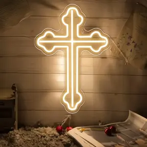 Enseigne néon LED en forme de croix, personnalisable, 5V, à intensité variable, motif Jésus, flexible, pour extérieur, chambre, salon, mariage, église, IP65, décorations en plastique - Product Image 1