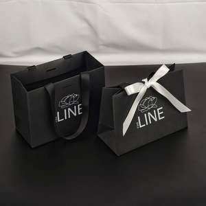 Custom Printed Ribbon Handle <b>White</b> Card Board Packaging Tote <b>Bag</b> Bolsas Black Paper <b>Bag</b> Luxury Gift Paper Shopping <b>Bag</b> With Logo - Product Image 1