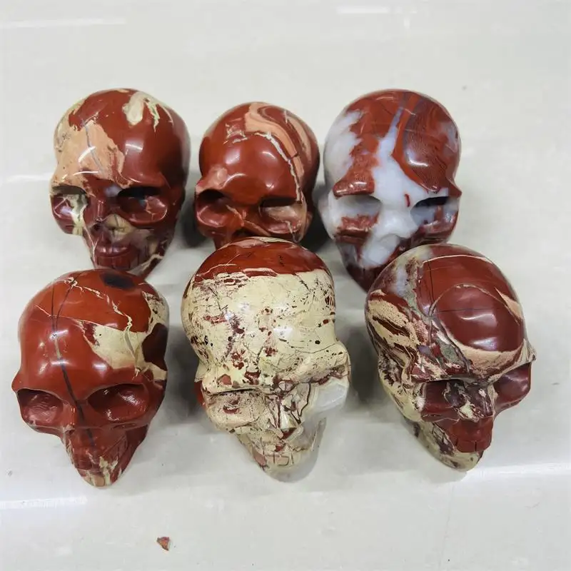Wholesale Natural Hand Carved Realistic Red Jasper Crystal Skulls For Decoration