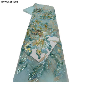 Nueva Tela de Encaje Francés con Lentejuelas y Flores Bordadas, Tela de Encaje Floral con Cuentas de Lujo - Product Image 2