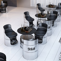 Ensemble table et tabourets en baril d'huile industriel, logo personnalisé, mobilier en métal pour pub, café, restaurant, brasserie