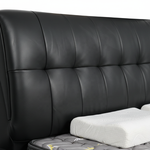 <span class=keywords><strong>Lit</strong></span> moderne en chêne rembourré en cuir véritable, grand rangement, tête <span class=keywords><strong>de</strong></span> <span class=keywords><strong>lit</strong></span> ergonomique, cadre robuste, écologique, durable, facile à assembler - Product Image 5