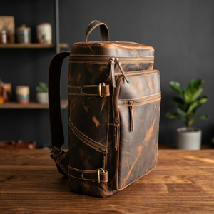 Genuine Leather Laptop <b>Backpack</b> Custom Brand Logo Printed Waterproof Eco-Friendly Nylon Polyester Lining Zipper Detachable - Product Image 1
