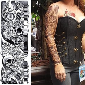 Cánh tay hình xăm tạm thời tay áo cho phụ nữ người đàn ông cơ thể dán tay chân vai lớn thực tế hình xăm hoa sọ <span class=keywords><strong>Koi</strong></span> có thể tháo rời - Product Image 5