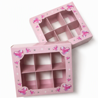 Boîte cadeau rose à 6 compartiments avec fenêtre transparente, finition brillante pour les cadeaux de Noël