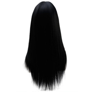 Peluca Larga y Lisa Negra con <span class=keywords><strong>Flequillo</strong></span> Ajustable al por Mayor, Peluca Lisa Negra de Fibra de Alta Temperatura con <span class=keywords><strong>Flequillo</strong></span> y Encaje Completo - Product Image 1