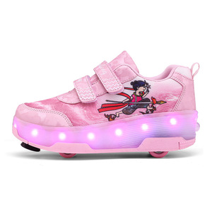 Helios Kids Roller Shoes Blue Light Up Wheels Double Row Mesh Outsole TPU Size 29-40 - Product Image 4