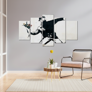Impression sur toile : Art graffiti floral de Banksy - Décoration murale moderne, lot de 5 toiles assorties - Product Image 3