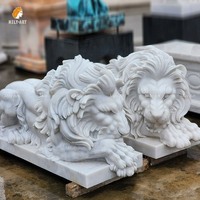 MILY - Estatua de León Durmiente de Mármol en Oferta, en Pares (Izquierda y Derecha), Personalizable para Jardín o Patio Exterior