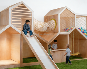 อุปกรณ์สนามเด็กเล่นในร่มแบบออลอินวันสไตล์สแกนดิเนเวียน ทำจากไม้ สำหรับ<span class=keywords><strong>เด็ก</strong></span>เล่นบทบาทสมมติ พร้อมสไลเดอร์และบ้าน<span class=keywords><strong>เด็ก</strong></span>เล่น เหมาะสำหรับร้านเล่นเด็กและห้างสรรพสินค้า - Product Image 2