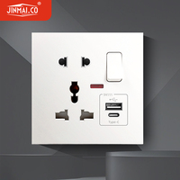 Prise murale 5 broches USB Type-C avec lumière, 1, 2, 3 ou 4 modules, personnalisation du logo, OEM ODM, interrupteur électrique pour bâtiment commercial et villa, vente en gros