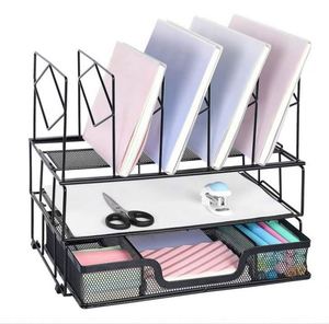 Organizadores de Escritorio para Oficina y Hogar, Accesorios de Almacenamiento con Bandeja para Cartas y 5 Soportes Verticales para Carpetas, Organizador de Archivos de Escritorio - Product Image 1