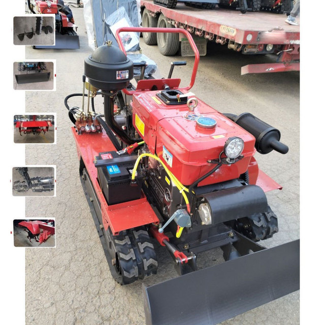900mm Mowing Width Remote Control Mini Crawler Cultivator Diesel Engine Mini Cultivator Tiller Tractor Rotary