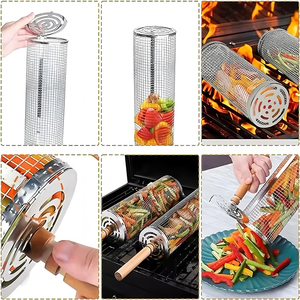 2 cái giỏ lưới nướng bằng thép không gỉ cán 304 không dính có tay cầm bằng gỗ có thể tháo rời - Product Image 3