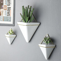 Pot de fleurs suspendu en forme de triangle pour la décoration de la maison, en céramique blanche, pour plantes succulentes, pot mural suspendu