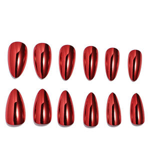 24 unid/set medio almendra espejo metálico <span class=keywords><strong>uñas</strong></span> postizas Y2K prensa acrílico Ongles <span class=keywords><strong>Rojo</strong></span> Negro púrpura azul puntas doradas para dedo - Product Image 3