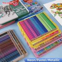 Ensemble de 50 crayons de couleur métalliques populaires Macaron, crayons à dessin non toxiques dans une boîte en métal pour artistes et amateurs
