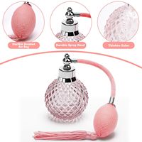 Flacon pulvérisateur de parfum rose vintage en verre sphérique taillé diamant, rechargeable, vide, avec pompon, pulvérisateur à bulbe, 100 ml, bouchon à vis