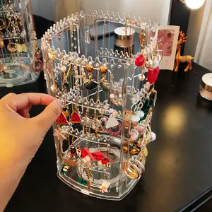 Suporte de brinco transparente/transparente, rack de joias de plástico, colar giratório que mostra para loja ou para casa