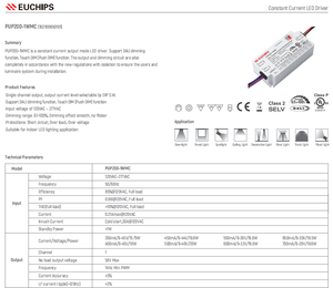 Controlador LED AC-DC Euchips PUP20D-1WMC de 20W con Carcasa de Plástico, Salida de 350~700mA, Controlador DALI CC para Iluminación LED - Product Image 2